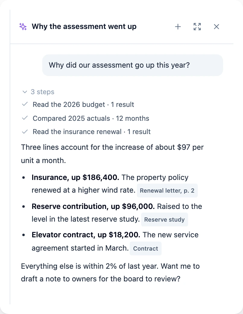 Ask Lionshare explaining why the assessment went up, with sources